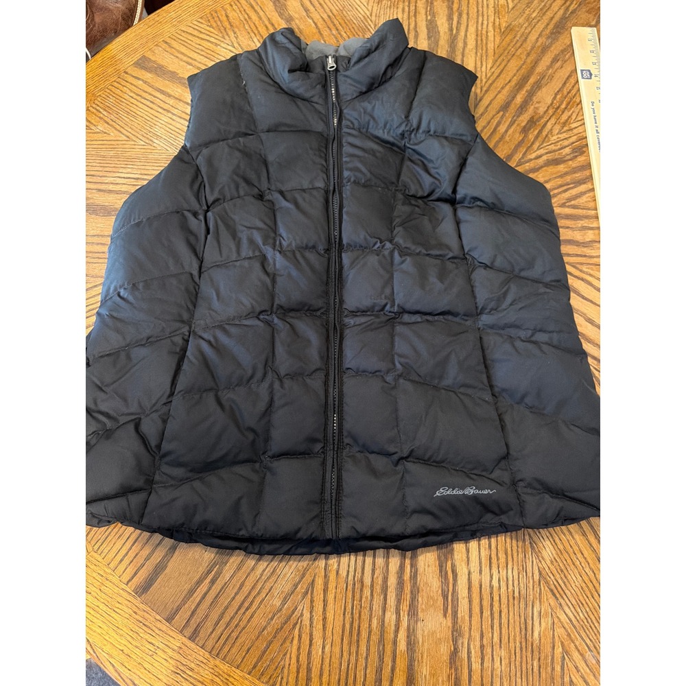 Eddie Bauer EB650 Black Down Puffer Vest Womens XL Full Zip Quilted Layering